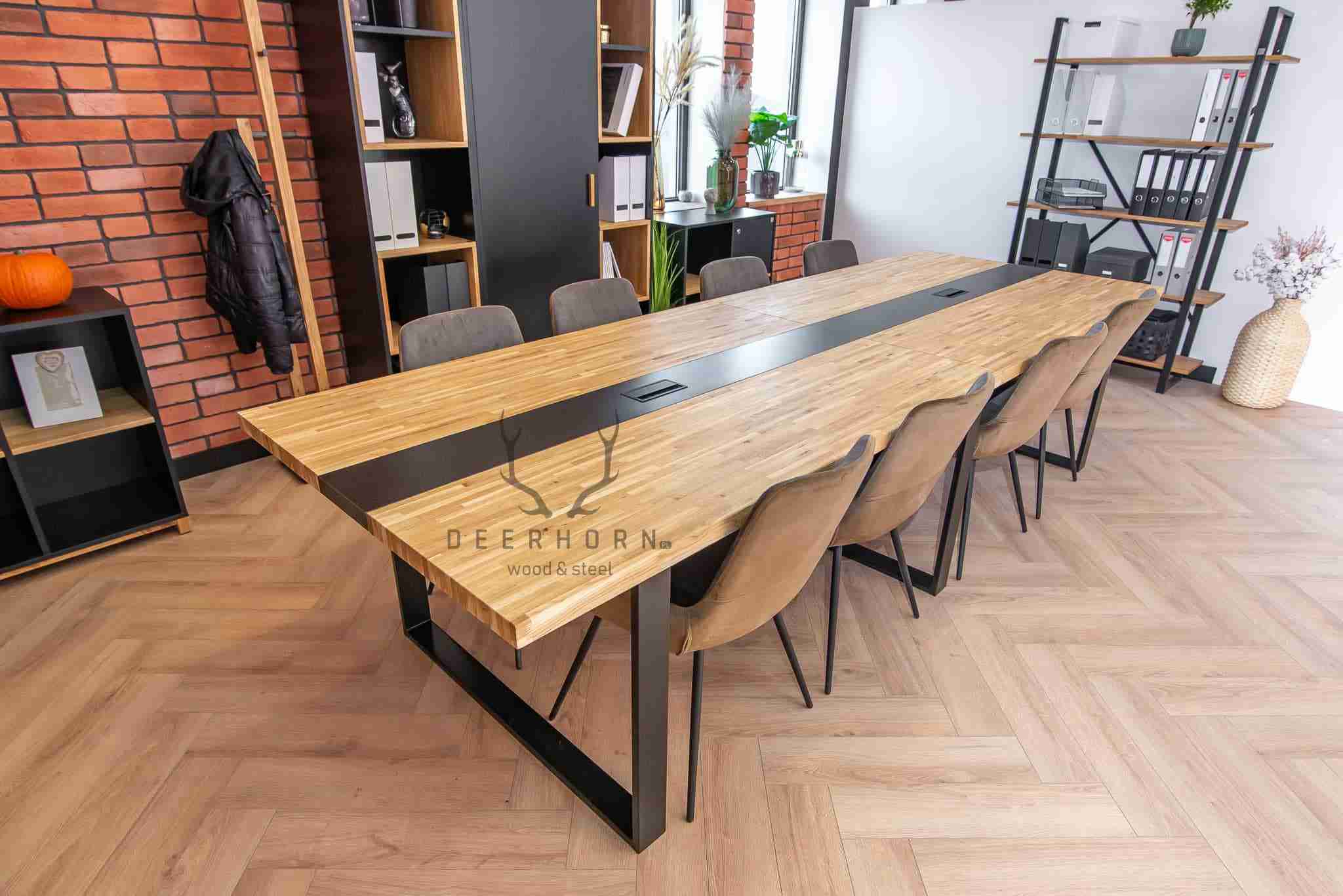 Table de conférence avec plateau en bois 320x120cm avec trous pour câbles