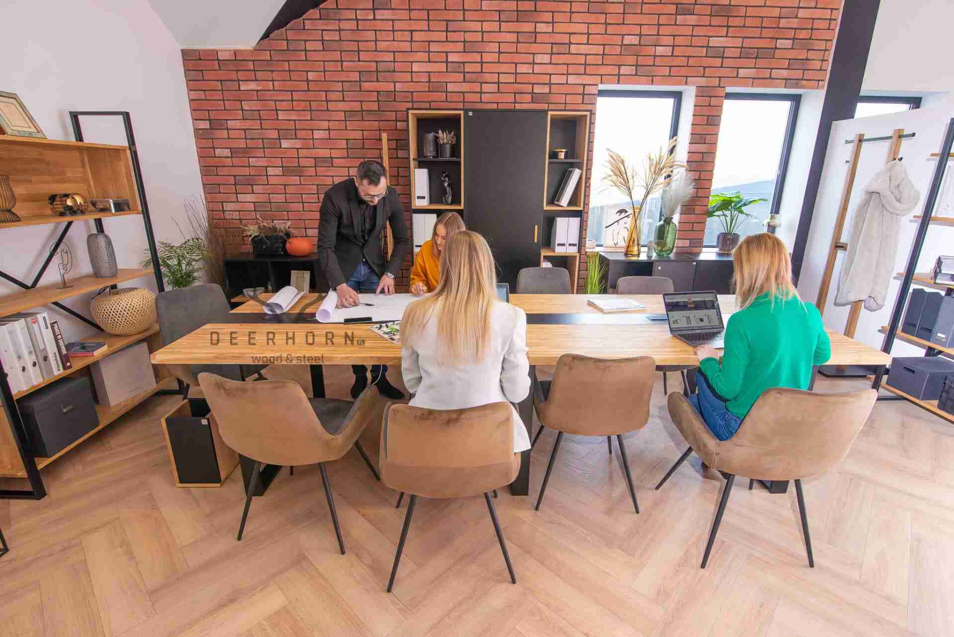 Table de conférence avec plateau en bois 320x120cm avec trous pour câbles