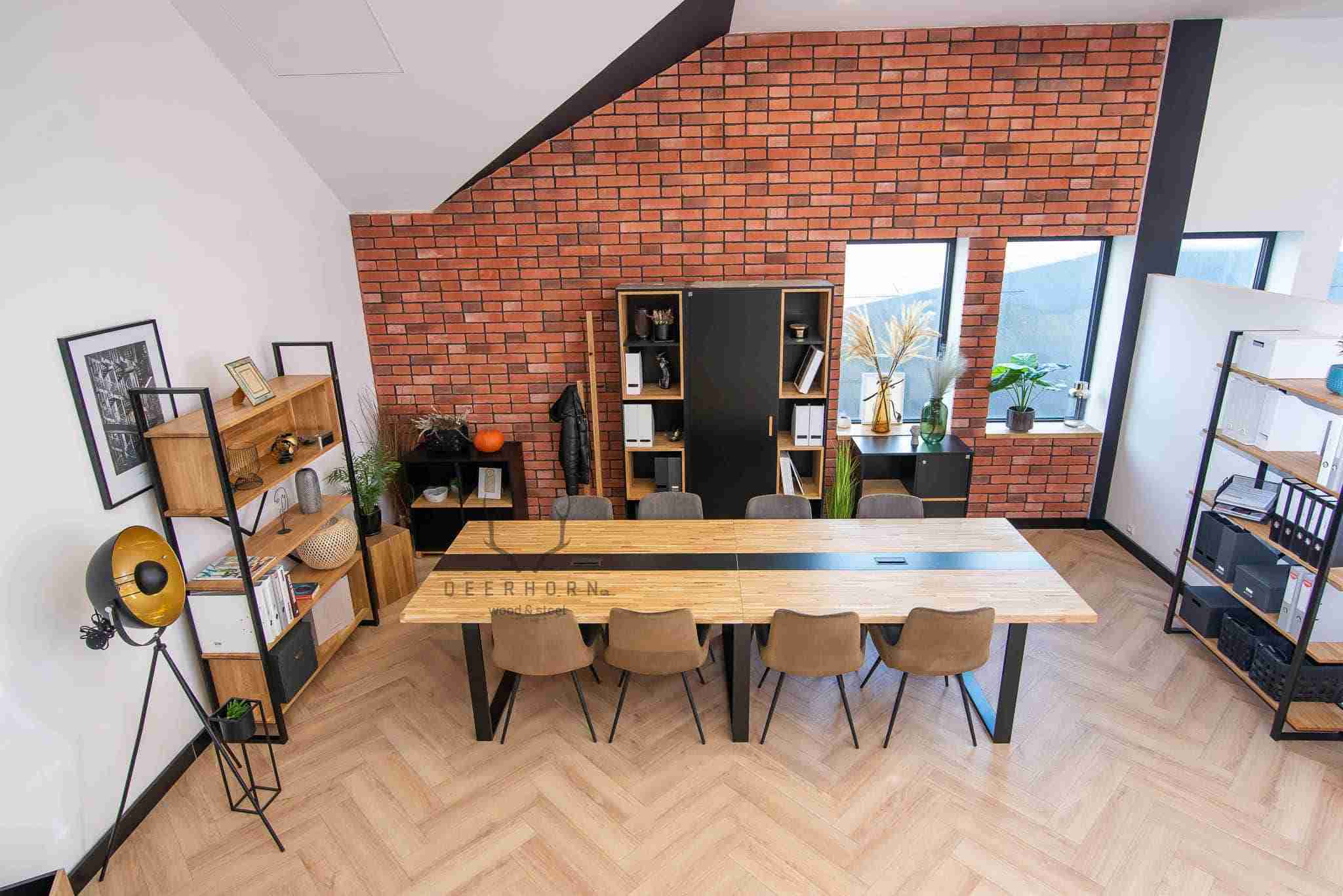 Table de conférence avec plateau en bois 320x120cm avec trous pour câbles