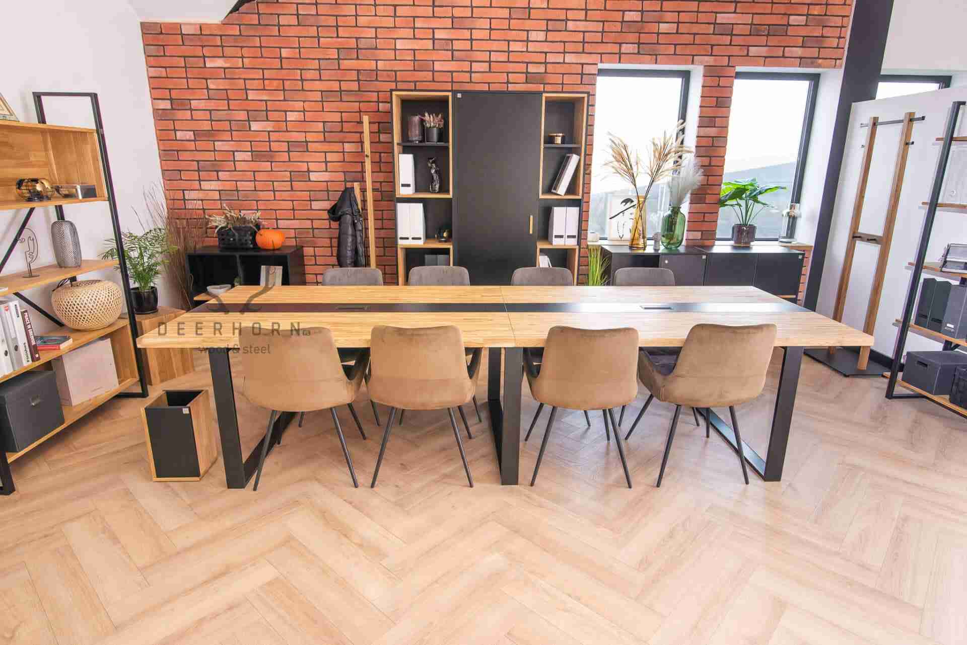 Table de conférence avec plateau en bois 320x120cm avec trous pour câbles