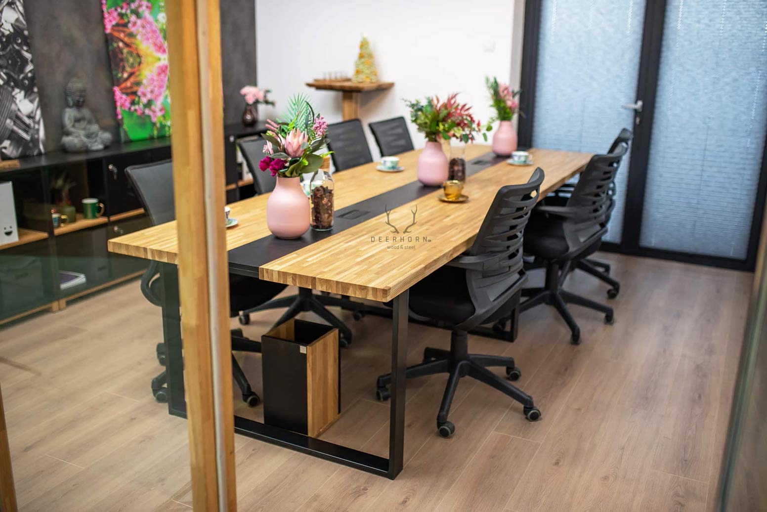 Table de conférence avec plateau en bois 320x110cm avec trous pour câbles