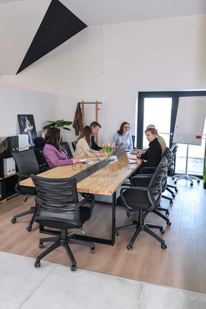 Table de conférence avec plateau en bois 320x110cm avec trous pour câbles