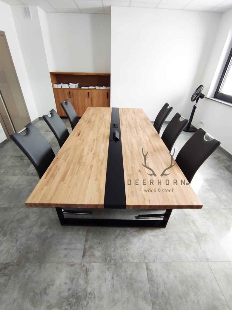 Table de conférence avec plateau en bois 320x110cm avec trous pour câbles