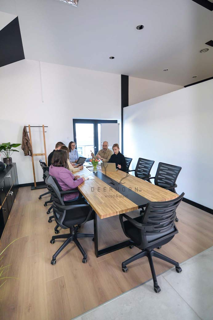 Table de conférence avec plateau en bois 320x110cm avec trous pour câbles