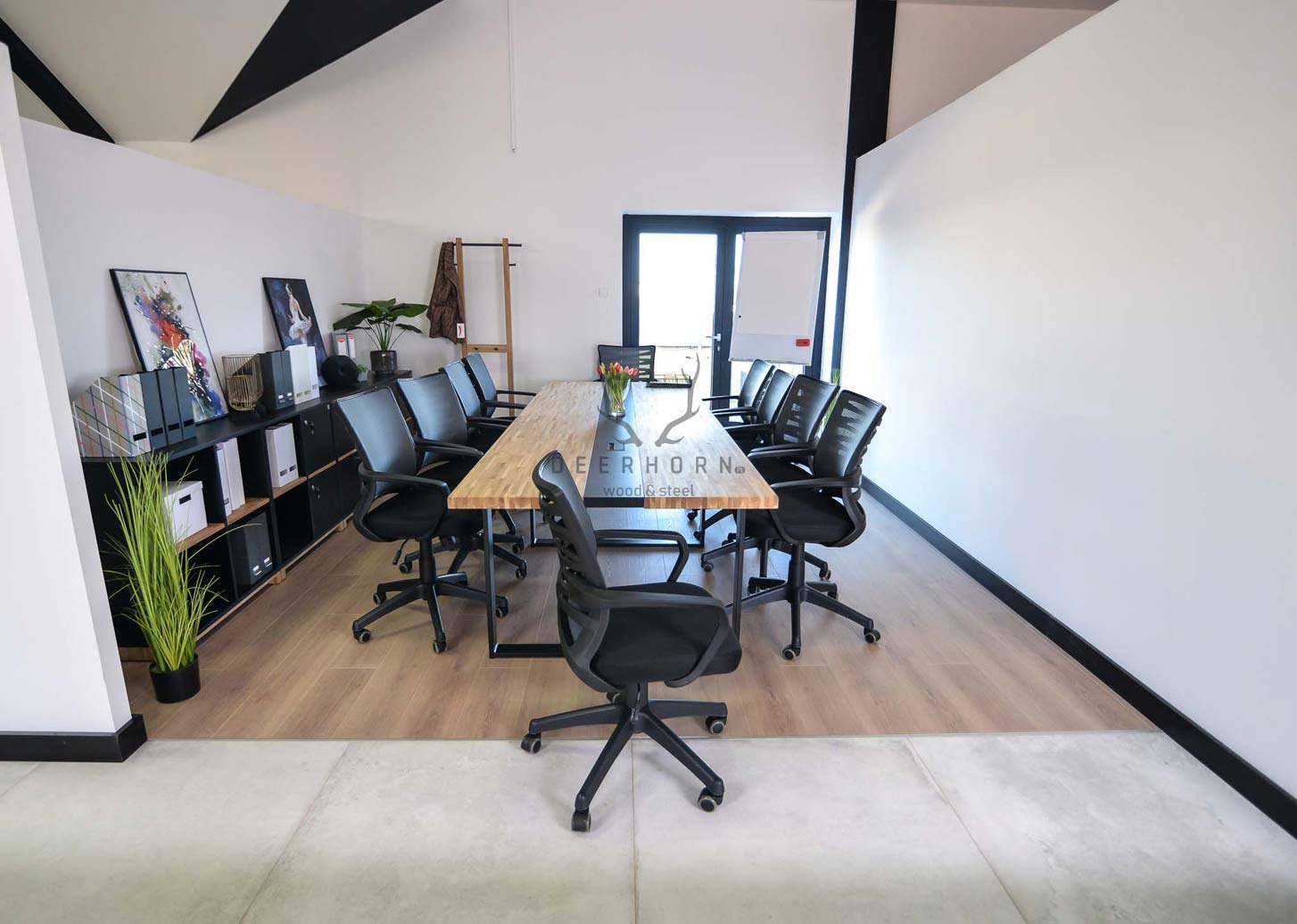 Table de conférence avec plateau en bois 320x110cm avec trous pour câbles
