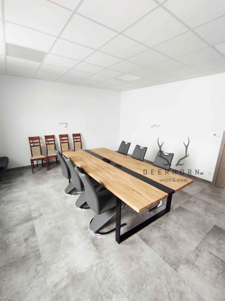 Table de conférence avec plateau en bois 320x110cm avec trous pour câbles