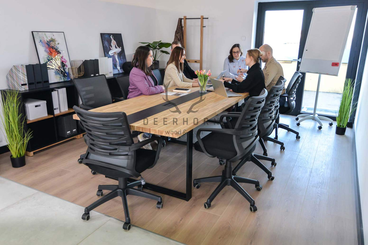 Table de conférence avec plateau en bois 320x110cm avec trous pour câbles