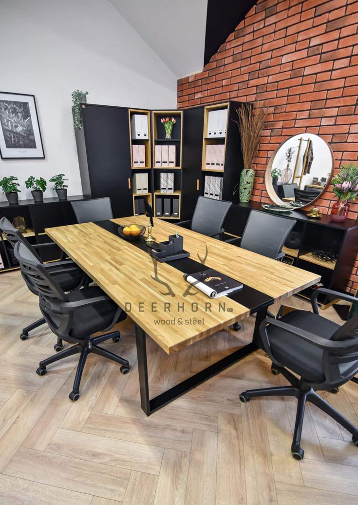 Table de conférence avec plateau en bois 220x120cm avec rail au milieu