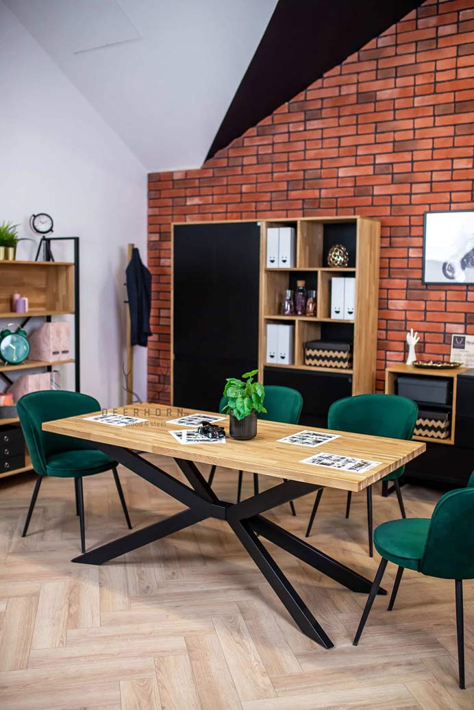 Table araignée en bois massif avec pied en métal 180x100cm