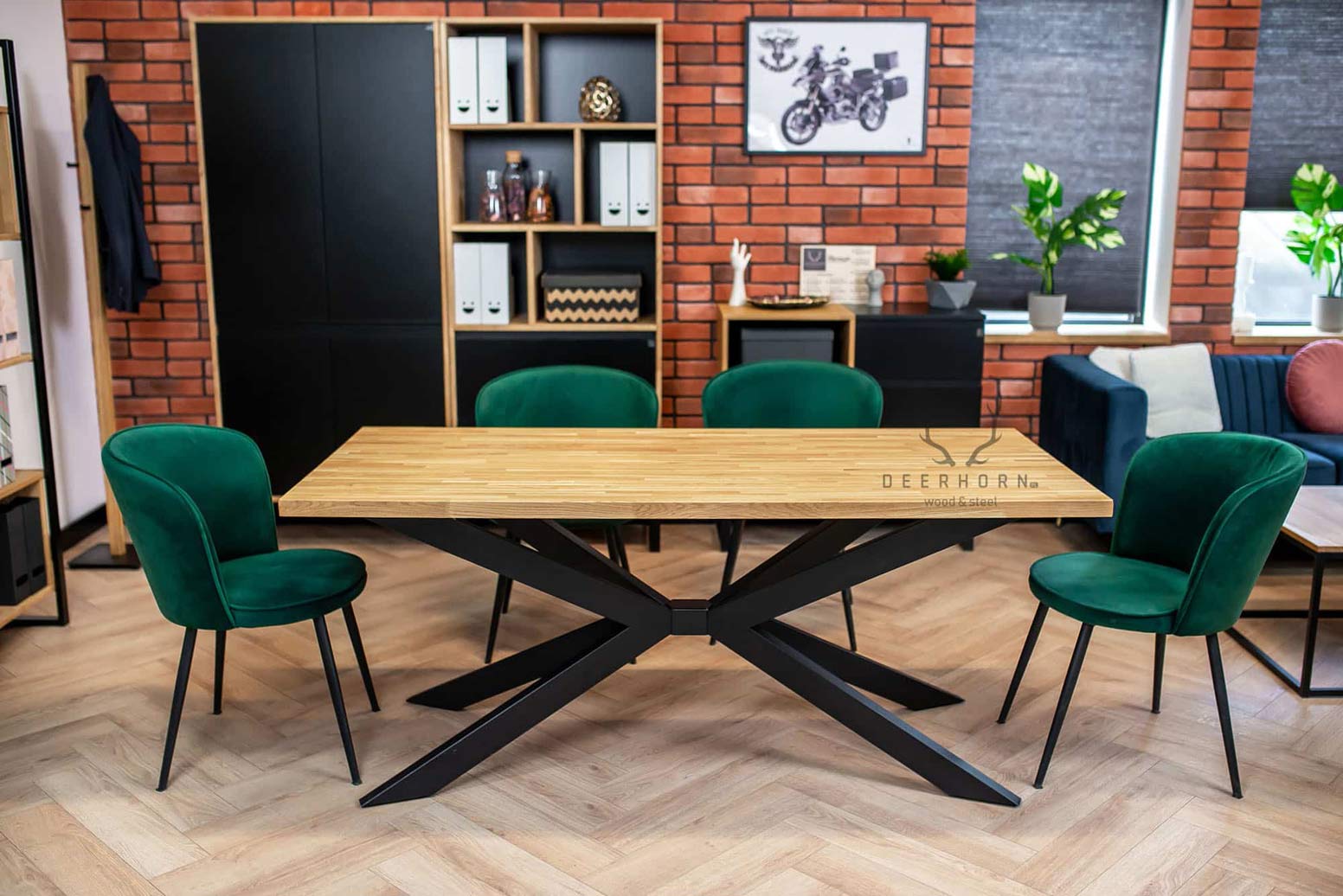 Table araignée en bois massif avec pied en métal 180x100cm