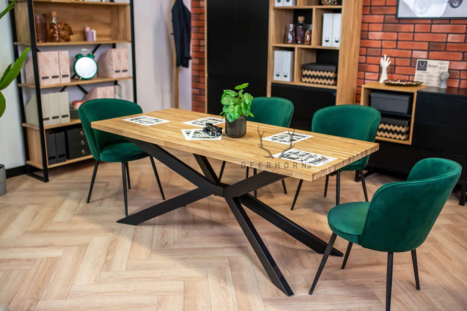 Table araignée en bois massif avec pied en métal 180x100cm