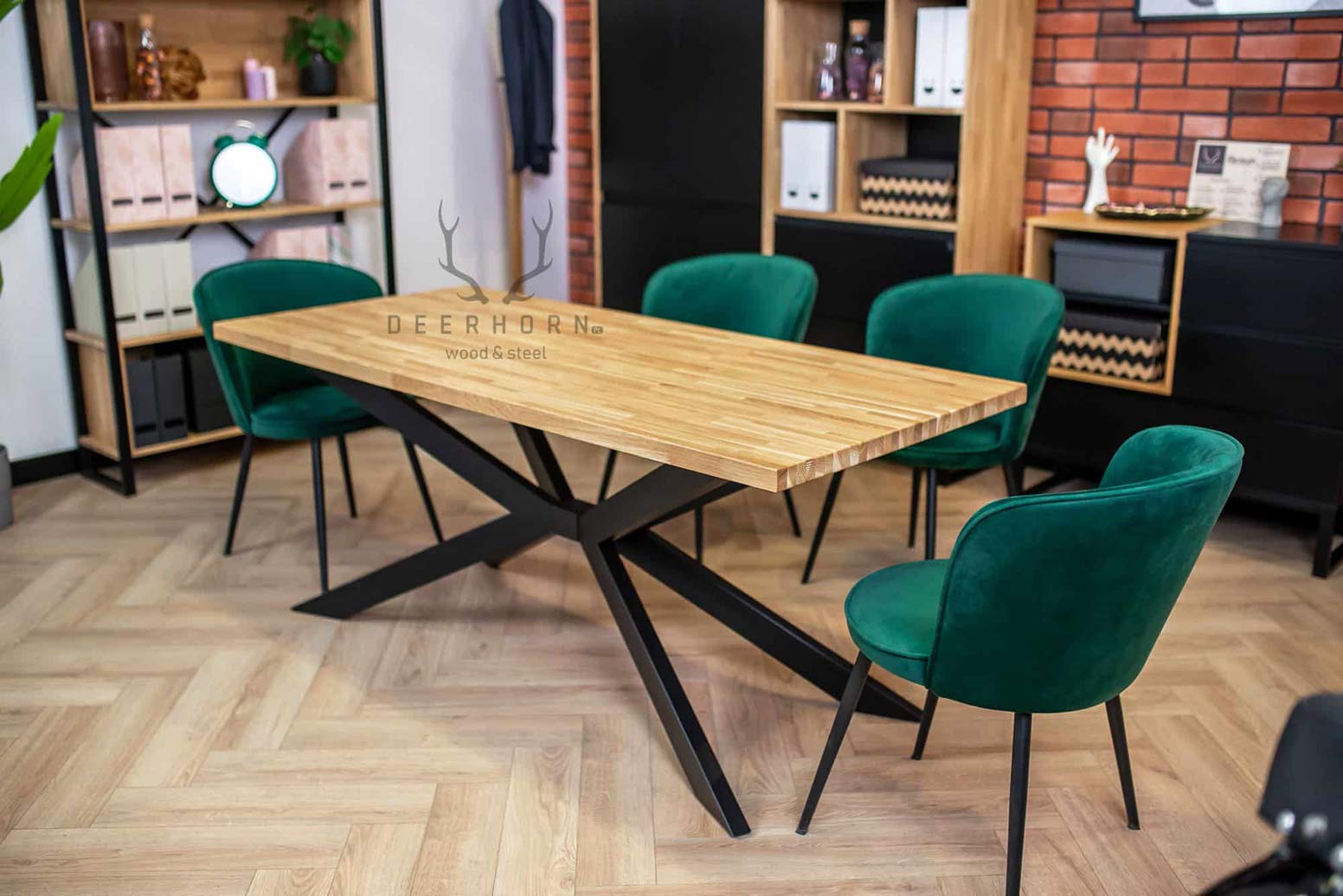 Table araignée en bois massif avec pied en métal 180x100cm