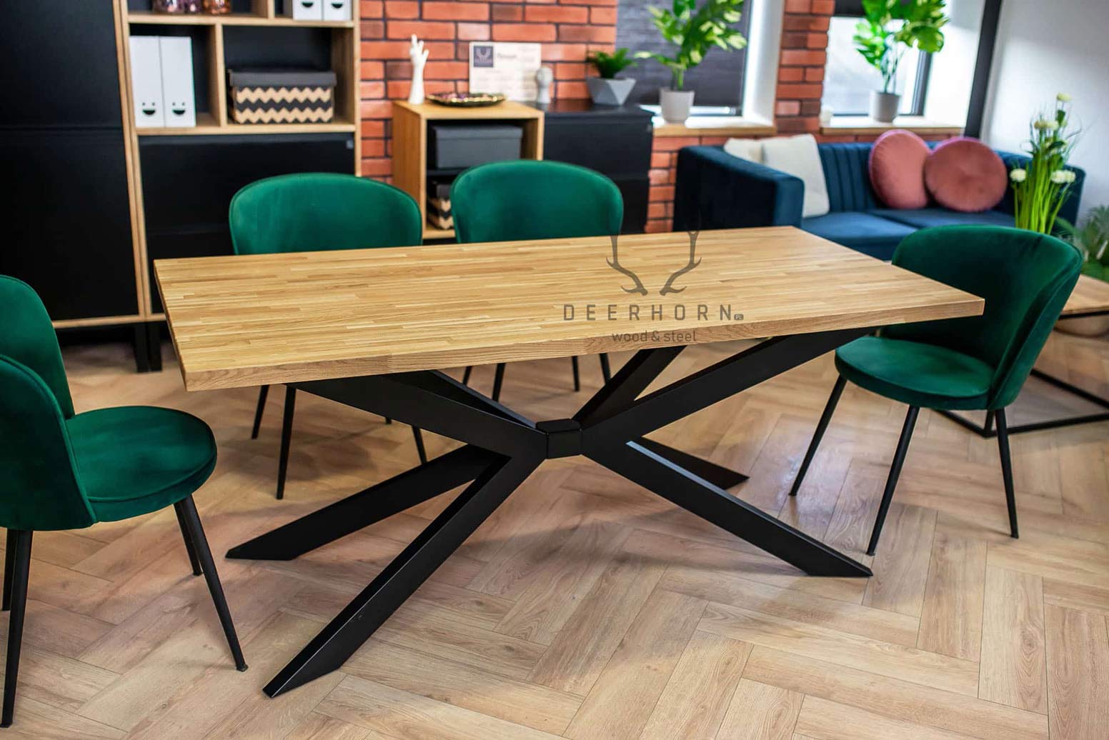 Table araignée en bois massif avec pied en métal 180x100cm