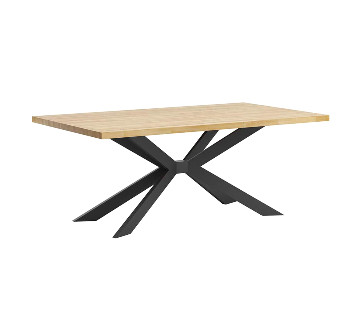 Table araignée en bois massif avec pied en métal 180x100cm