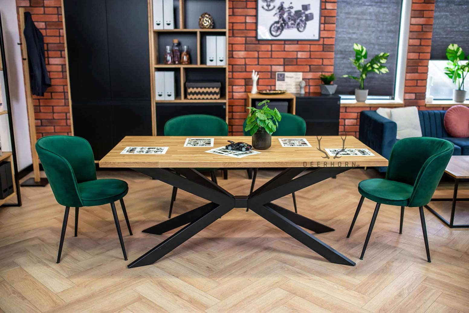 Table araignée en bois massif avec pied en métal 180x100cm