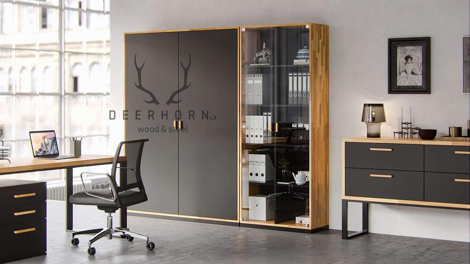 Vitrine en bois pour le bureau et l'étude. 80cm de large