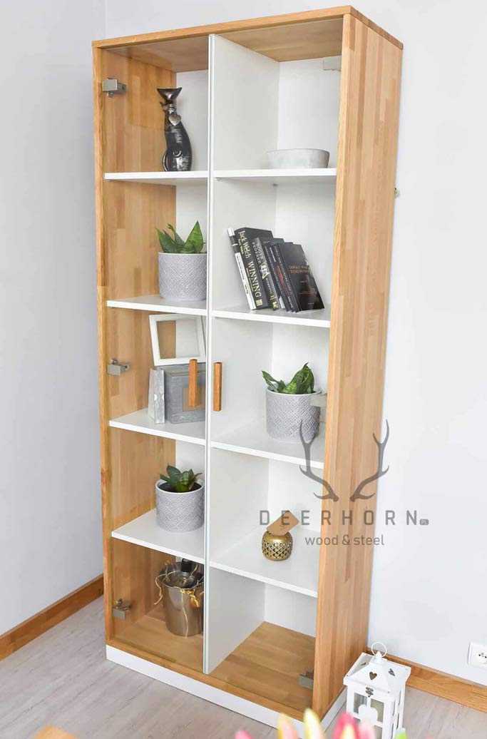 Vitrine loft blanche en verre et bois