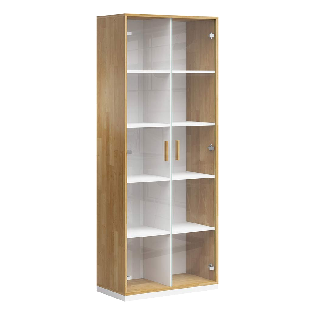 Vitrine loft blanche en verre et bois