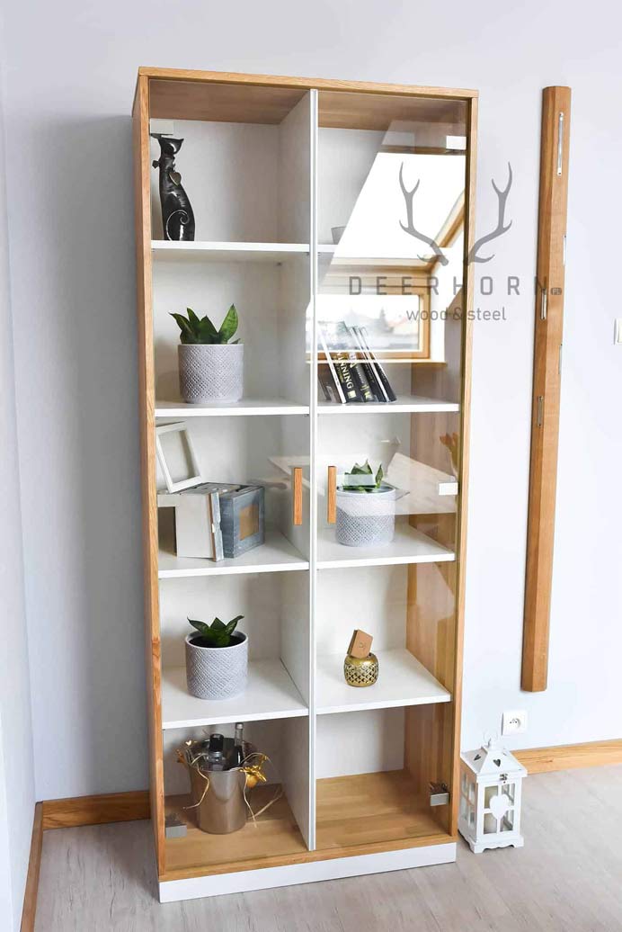 Vitrine loft blanche en verre et bois