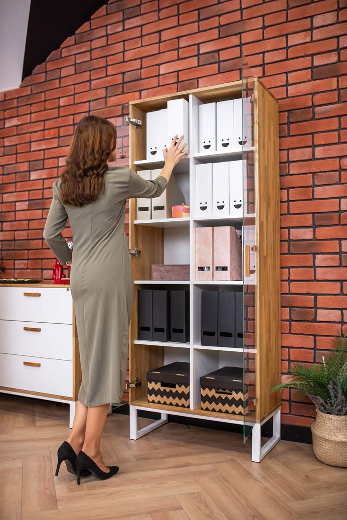 Porte-documents moderne blanc pour bureau et salon sur pieds en métal