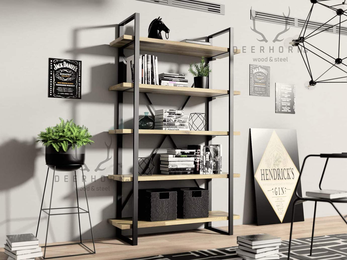 Bibliothèque à la mode pour le bureau ou l'étude avec 5 étagères