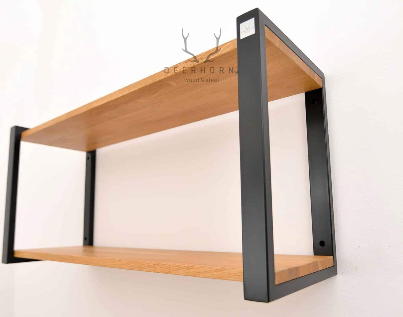 Etagère suspendue de style loft en bois et métal blanc