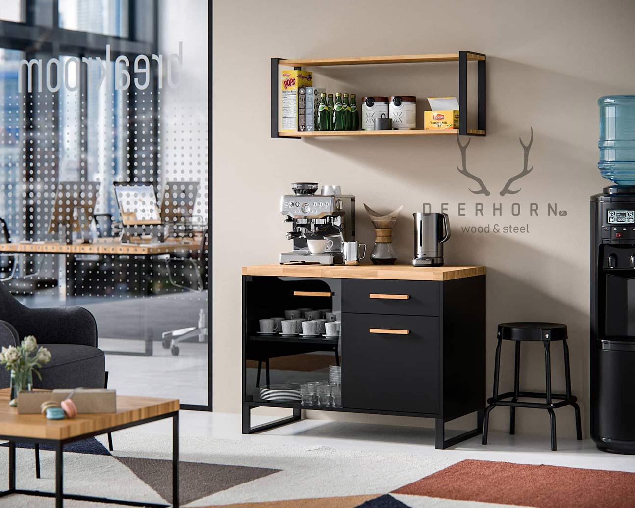 Etagère suspendue de style loft en bois et métal blanc