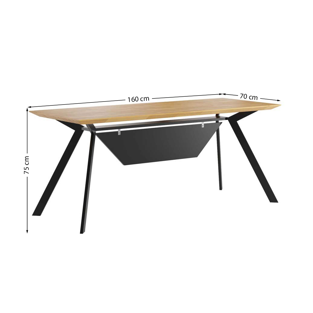 Bureau moderne noir avec plateau en bois et mélangeur