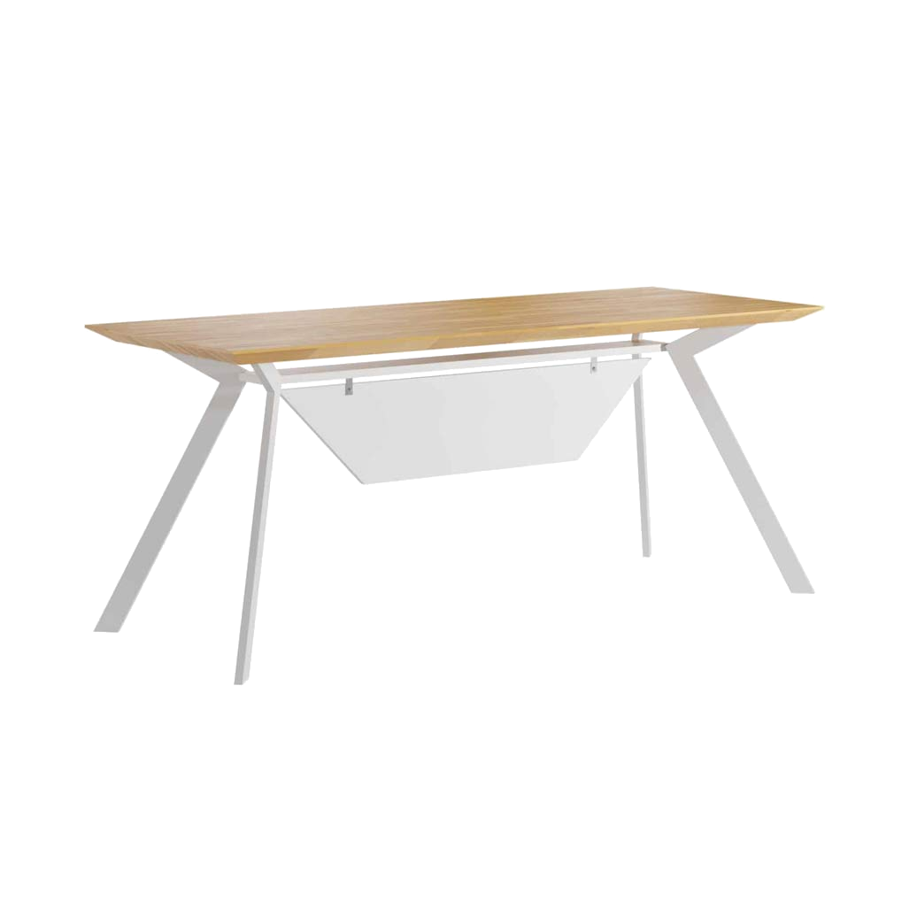 Bureau moderne blanc avec plateau en bois et blenda