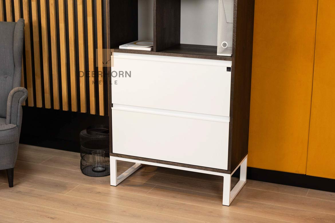 Bibliothèque de bureau en ébène étagères et deux tiroirs