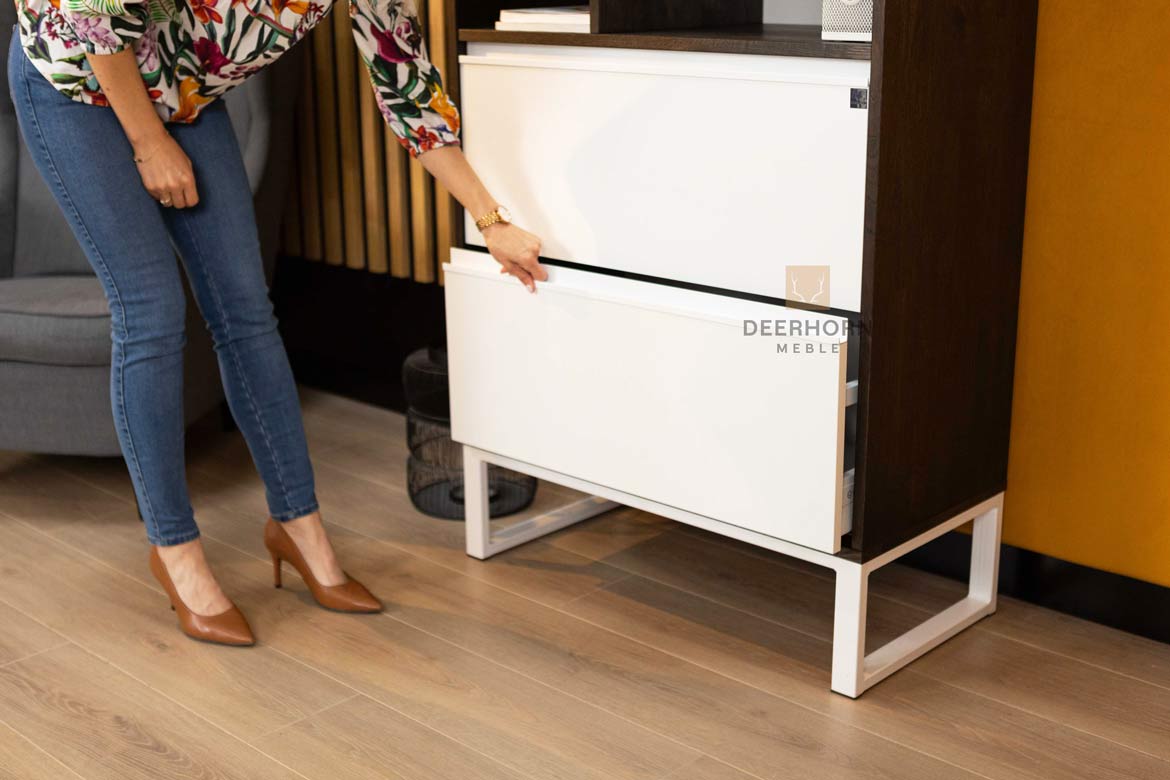 Bibliothèque de bureau en ébène étagères et deux tiroirs