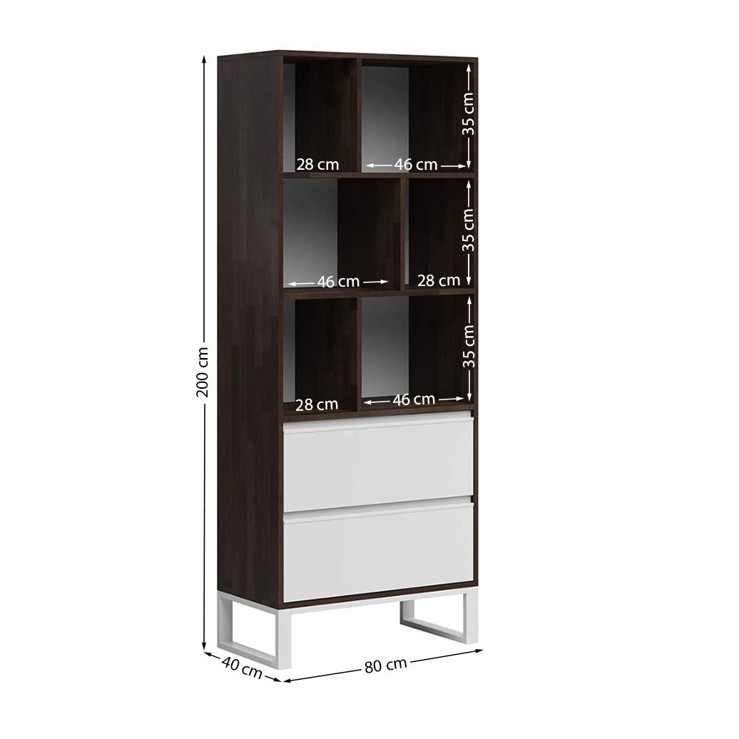 Bibliothèque de bureau en ébène étagères et deux tiroirs