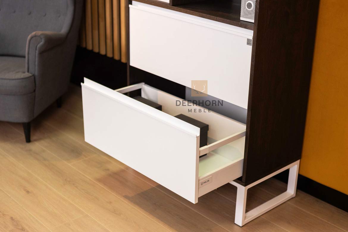 Bibliothèque de bureau en ébène étagères et deux tiroirs