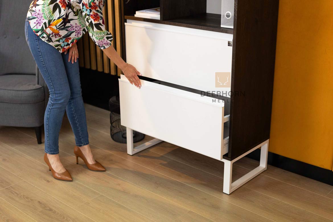 Bibliothèque de bureau en ébène noir avec étagères et deux tiroirs