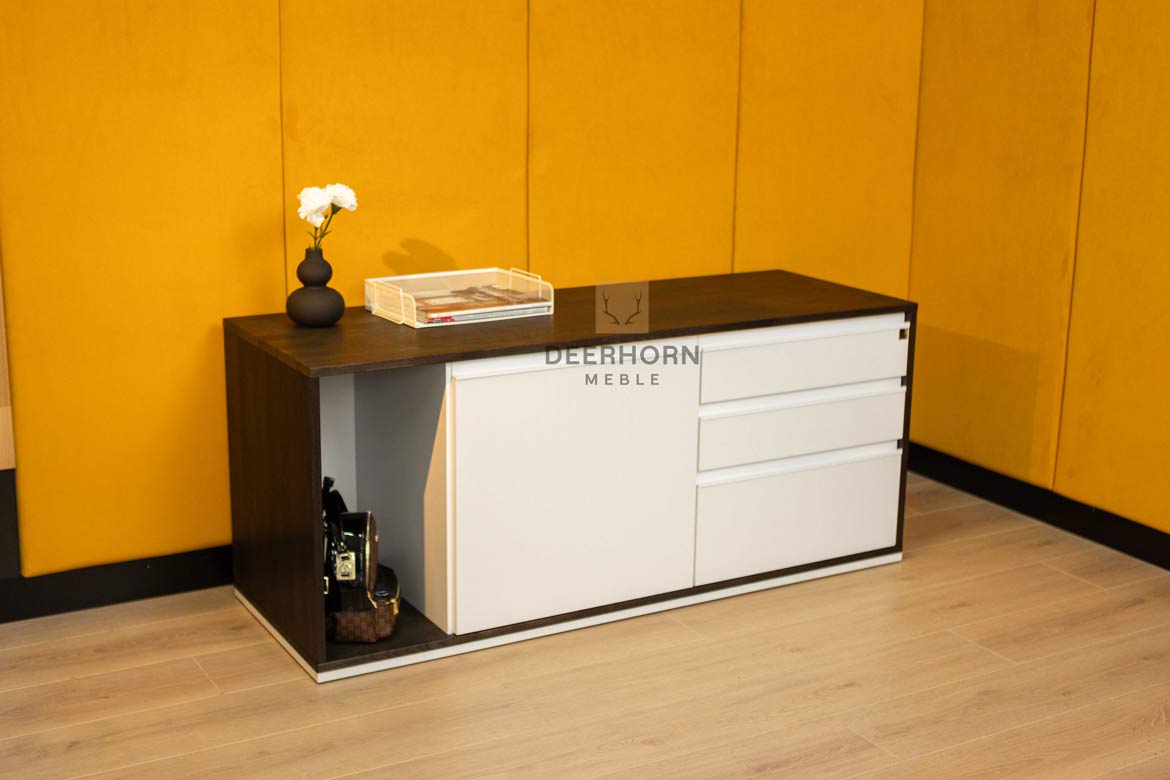 Meuble à tiroirs et étagère de bureau en ébène