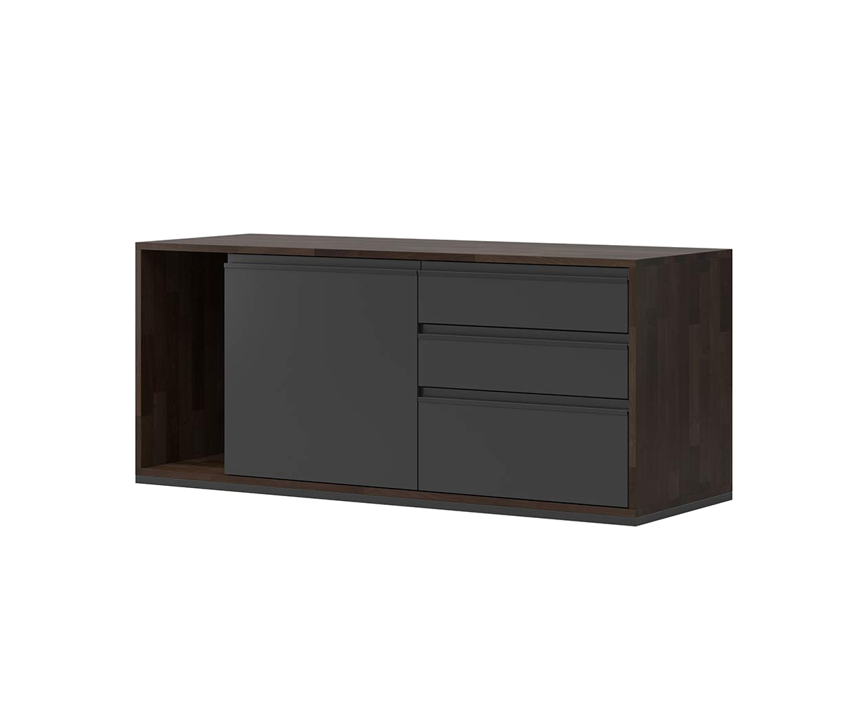 Meuble noir avec tiroirs et étagère de bureau en ébène