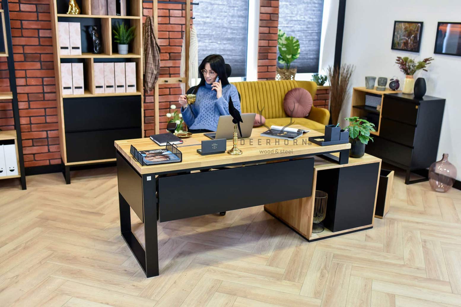 Bureau avec plateau en bois Loft Office Plus Left