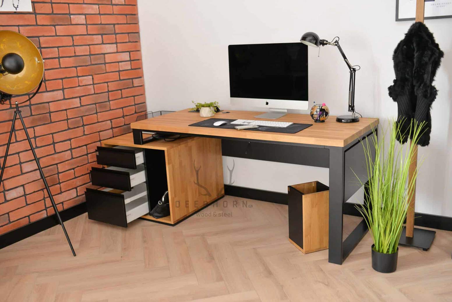 Bureau avec plateau en bois Loft Office Plus Left