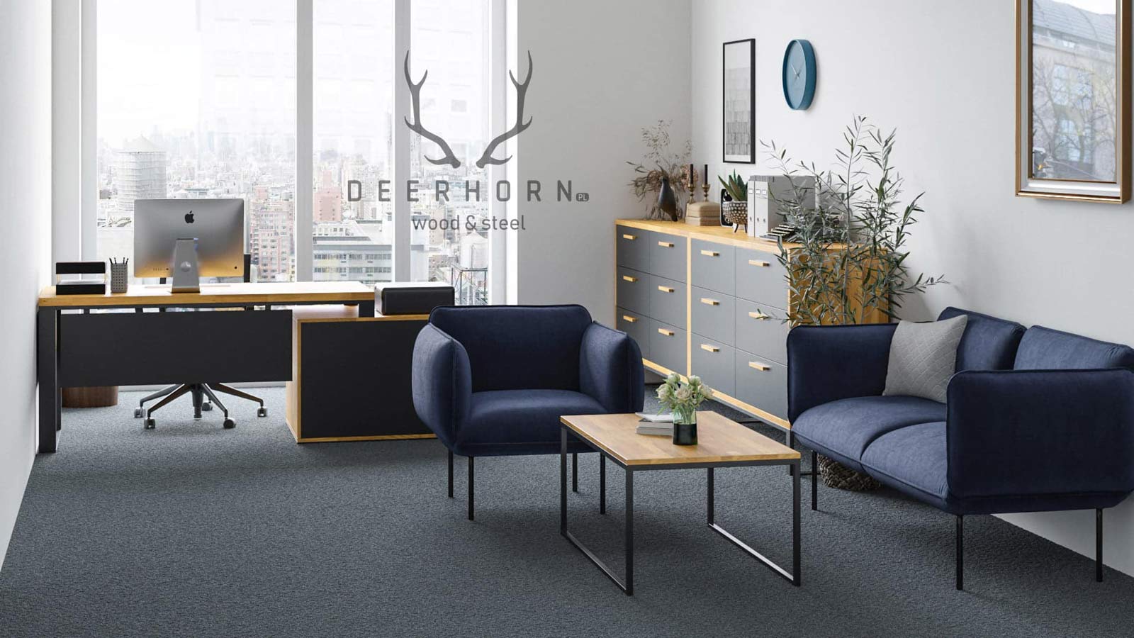 Bureau avec plateau en bois Loft Office Plus Left