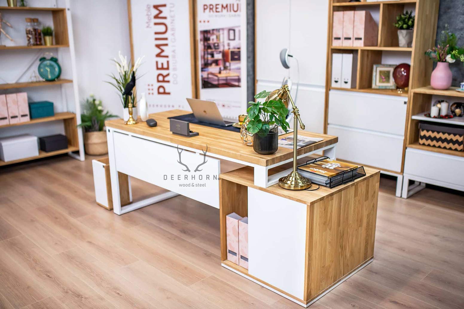 Bureau d'entreprise blanc avec plateau en bois Loft Office Plus Left