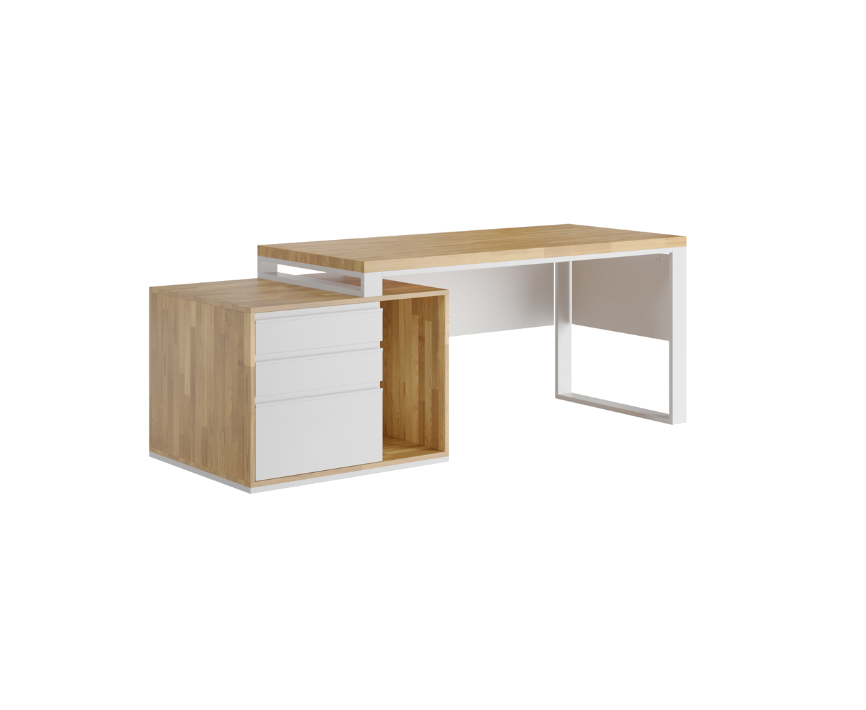 Bureau d'entreprise blanc avec plateau en bois Loft Office Plus Left