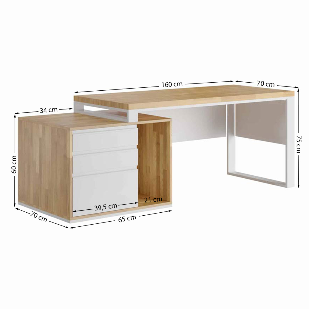 Bureau d'entreprise blanc avec plateau en bois Loft Office Plus Left