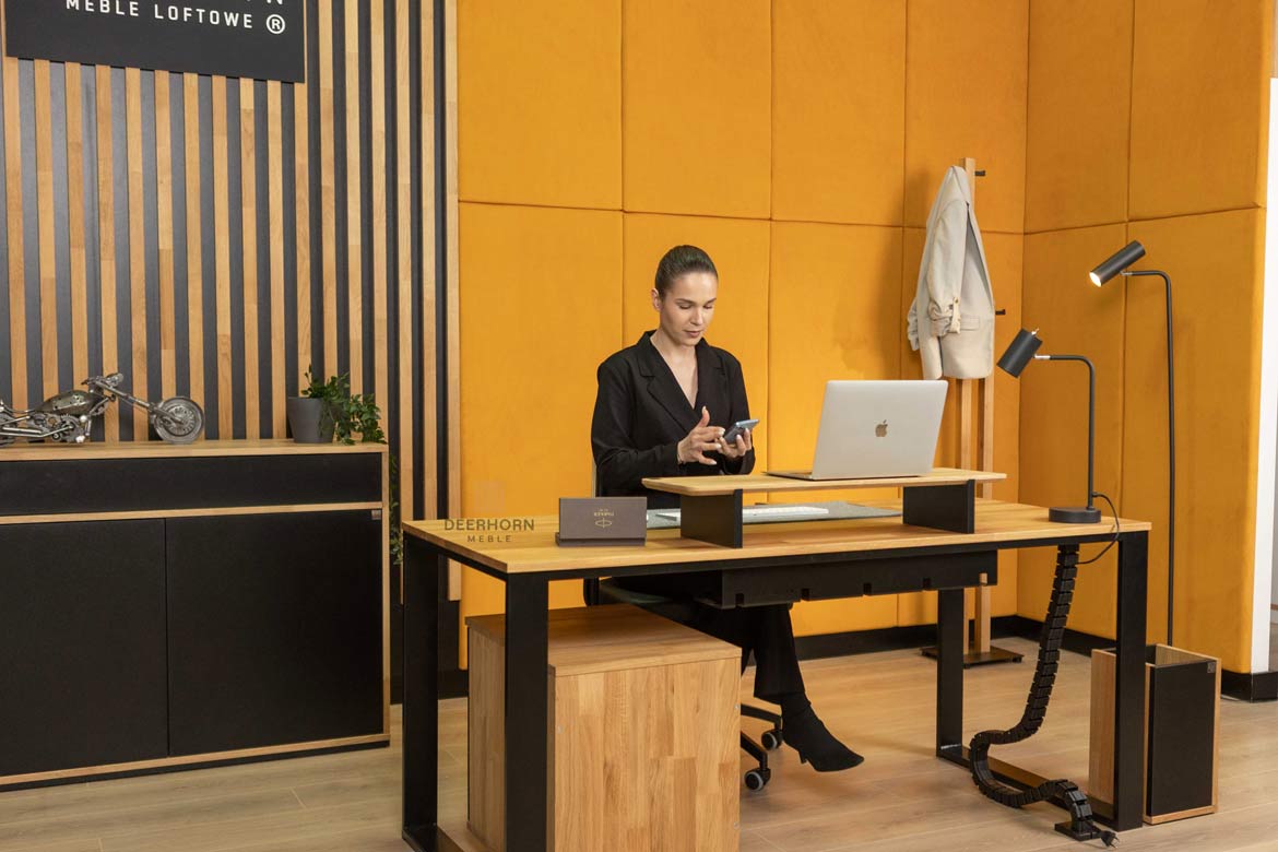 Grand bureau avec plateau plat en bois modern slim