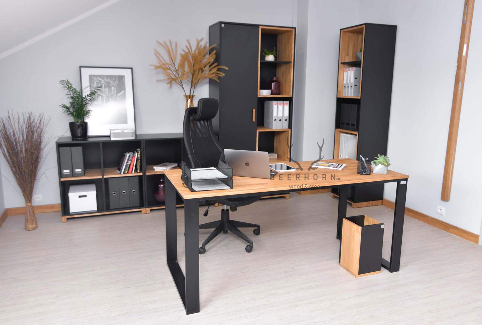 Grand bureau avec plateau plat en bois modern slim