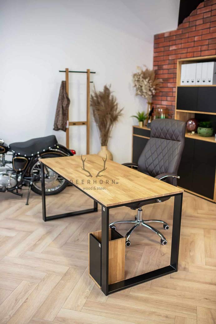 Grand bureau avec plateau plat en bois modern slim