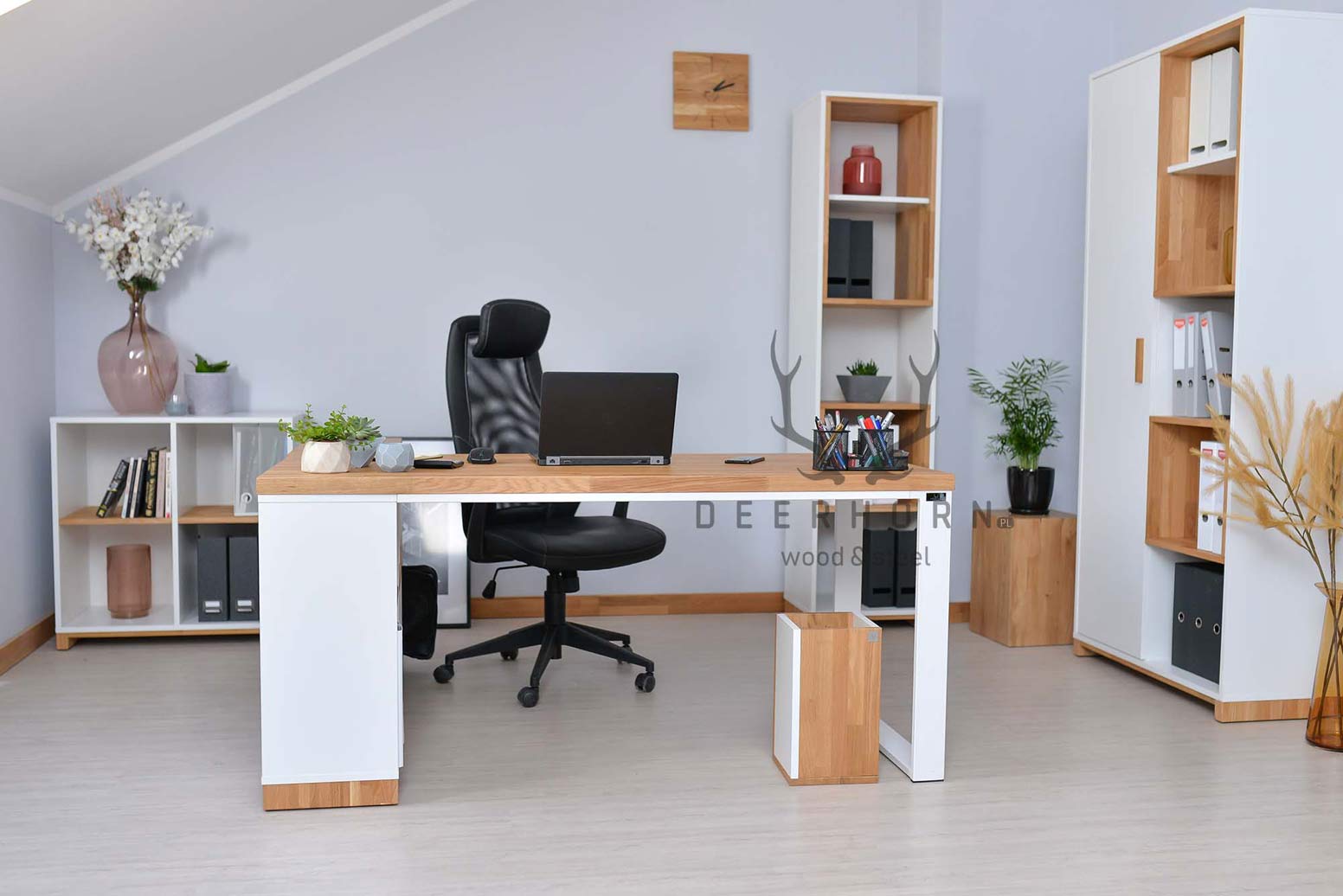 Bureau d'angle blanc en bois et métal "bureau moderne" côté droit