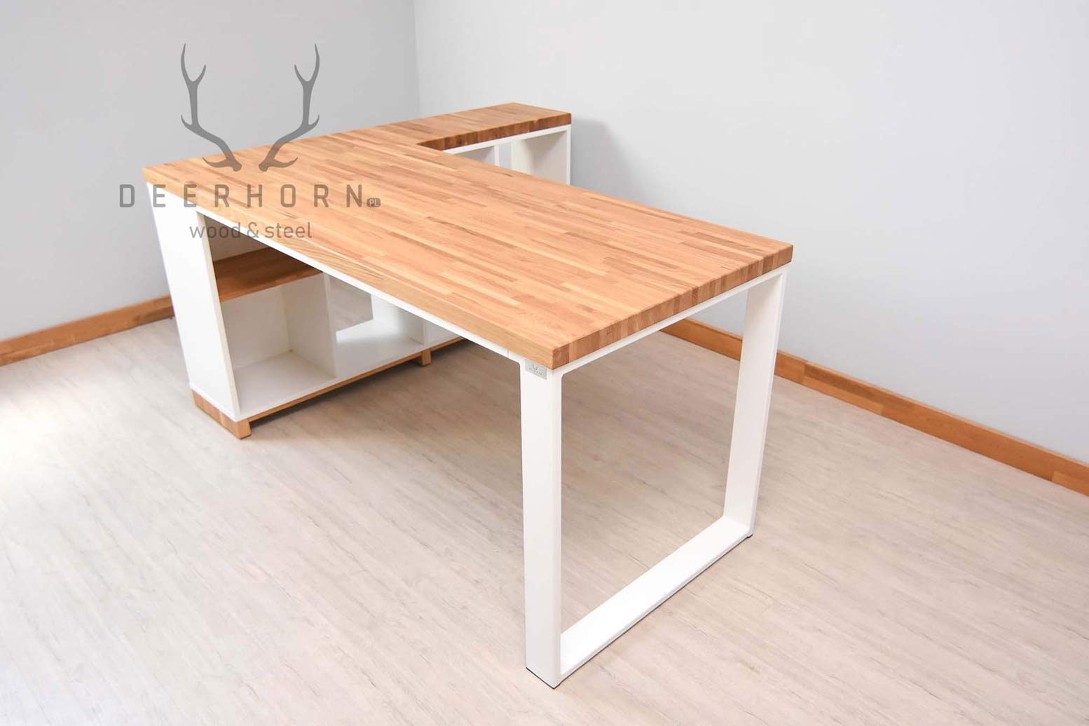 Bureau d'angle blanc en bois et métal "bureau moderne" côté droit