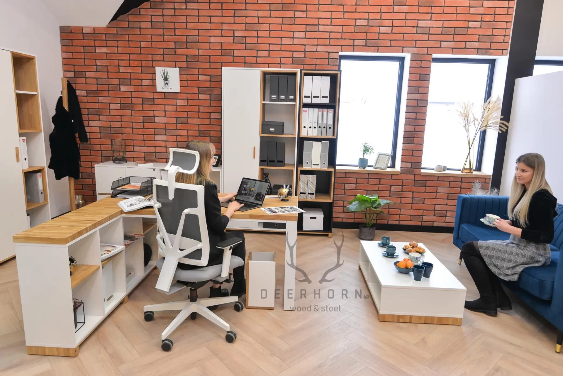 Bureau d'angle blanc en bois et métal "bureau moderne" côté droit