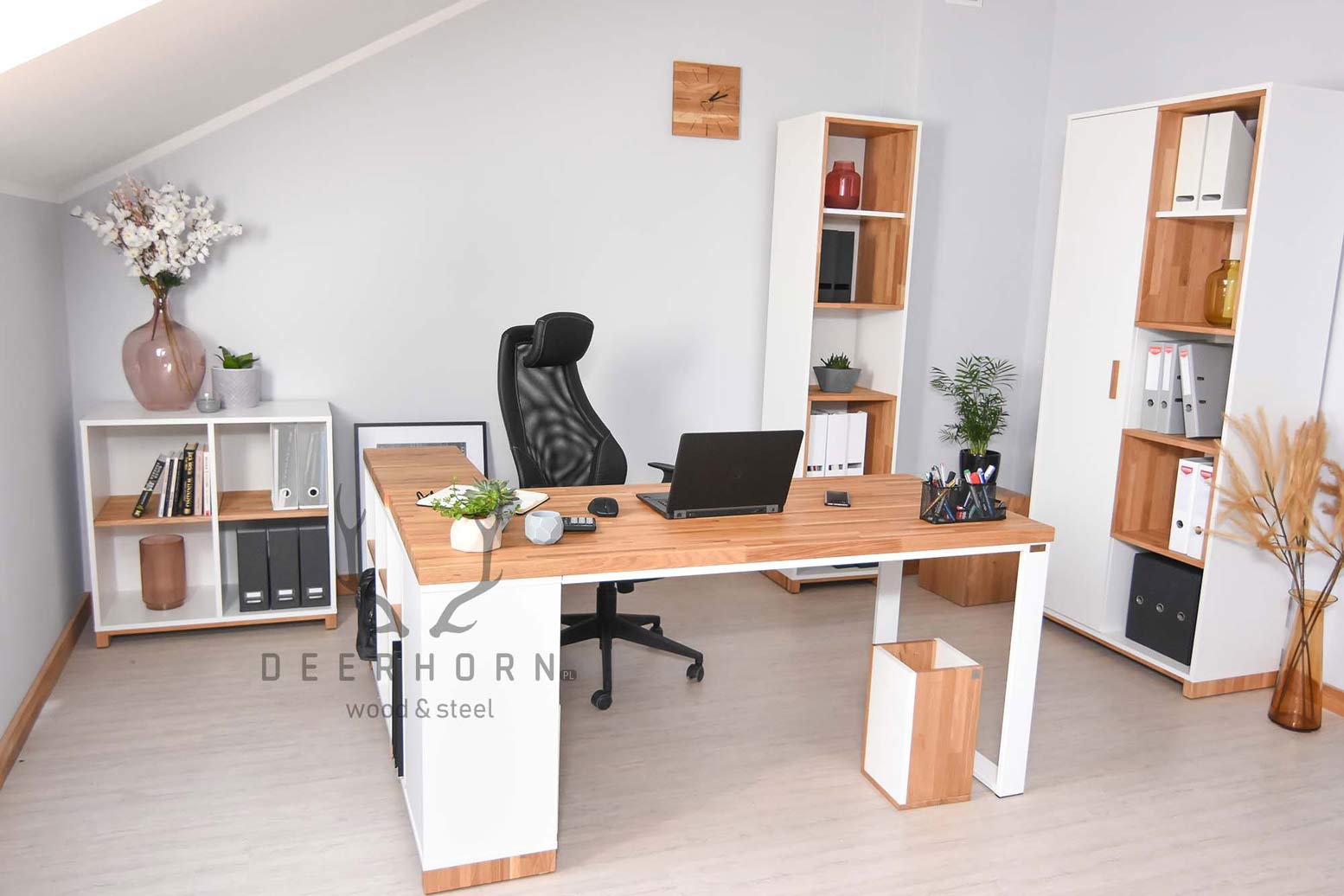 Bureau d'angle blanc en bois et métal "bureau moderne" côté droit