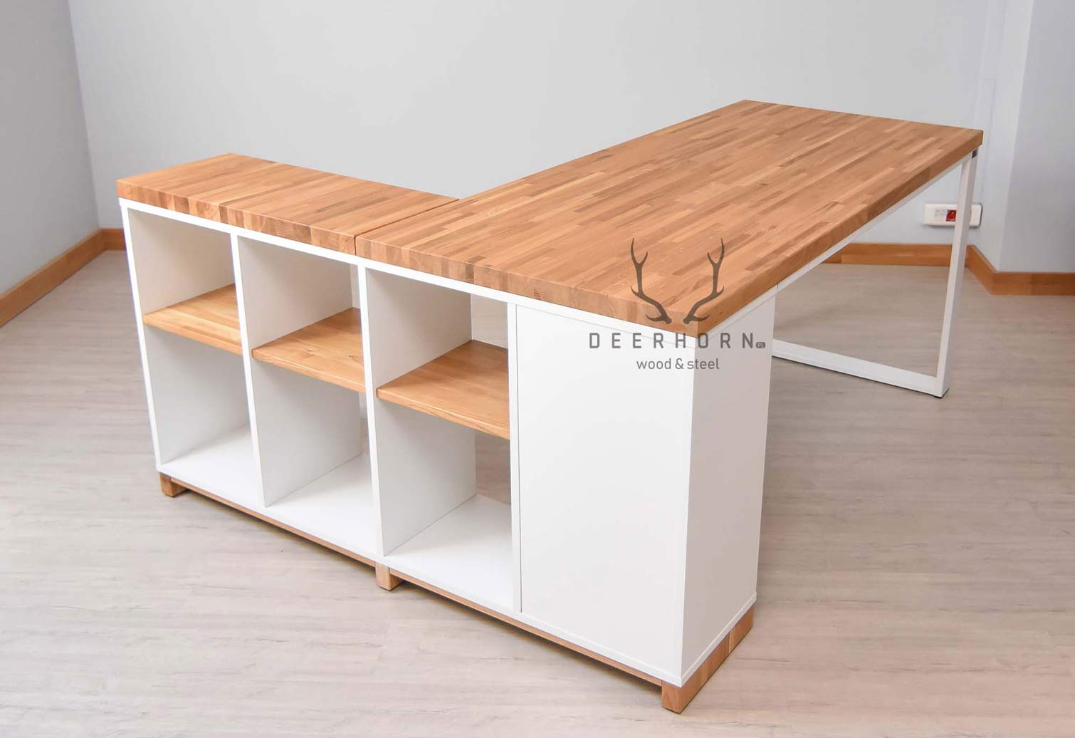 Bureau d'angle blanc en bois et métal "bureau moderne" côté droit